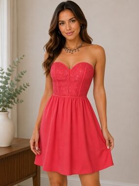 Lily's Boutique Coveted Clothing NWT Strapless Corset Embroidered Dress Large